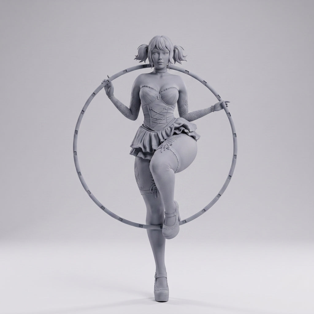 Hula Hoop Girl Figurine with Hula Hoop, Detailed Sculpture of a Girl in Costume, Decorative Collectible Item