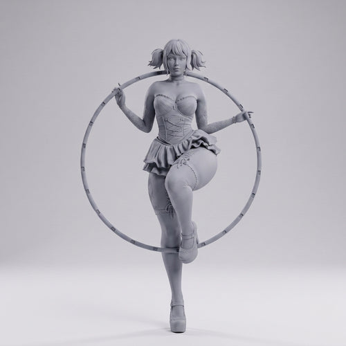 3D Anime Girl holding Staff on Base Unpainted